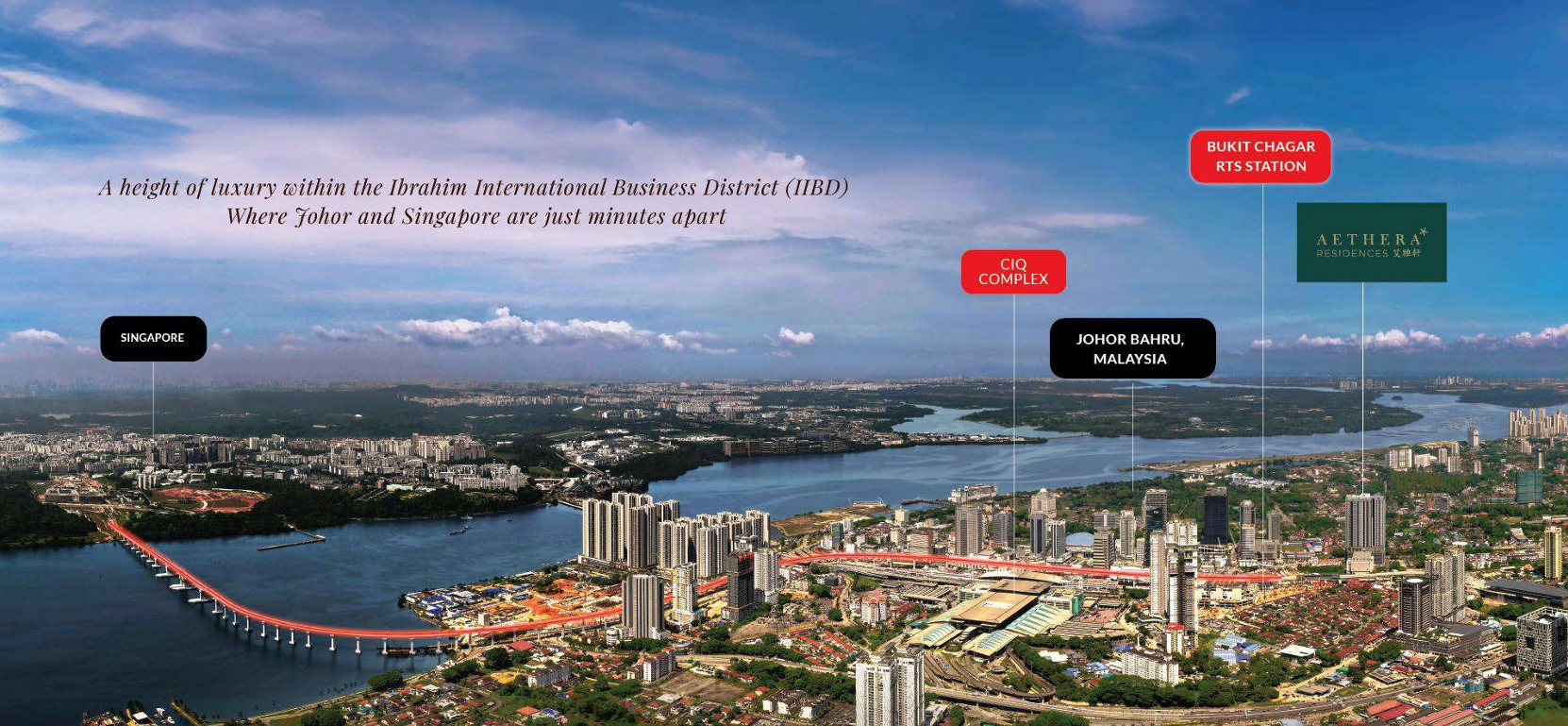 Aethera Residences location view showing CIQ complex and Bukit Chagar RTS station.